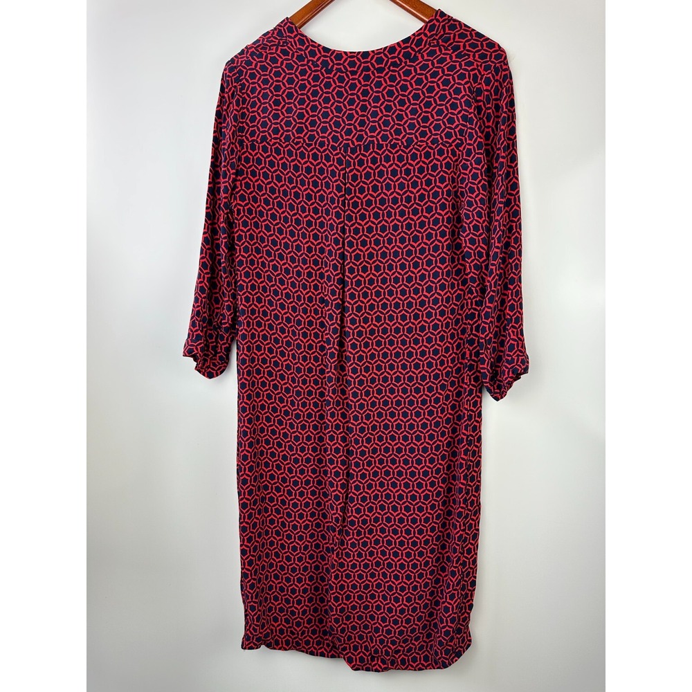 Boden V-Neck Geo Print 3/4 Sleeve Shift Dress Red & Navy Size 10 *Missing Belt* - Picture 15 of 16